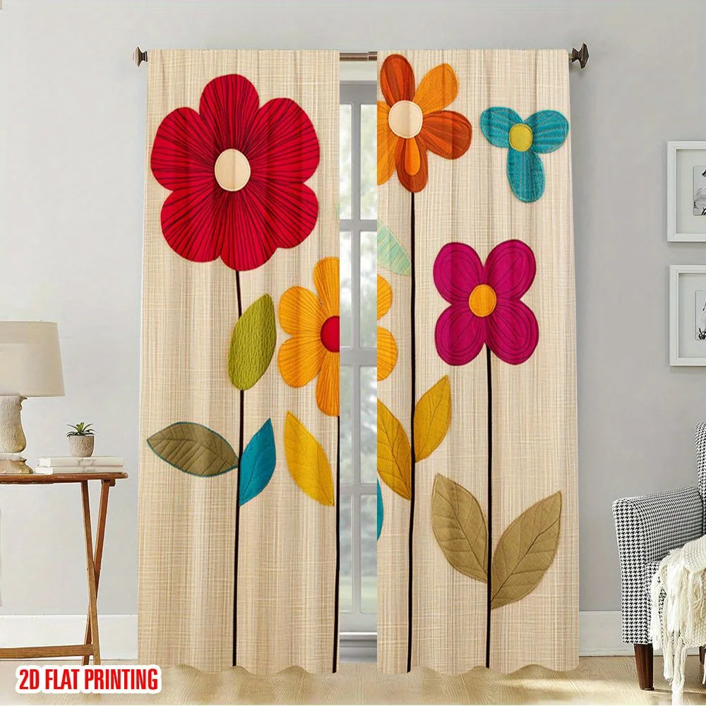 Bright Floral Polyester Curtain Window Drapes Tropical Modern Flower Pattern Curtains for Home Decor Living Room Bedroom Panels