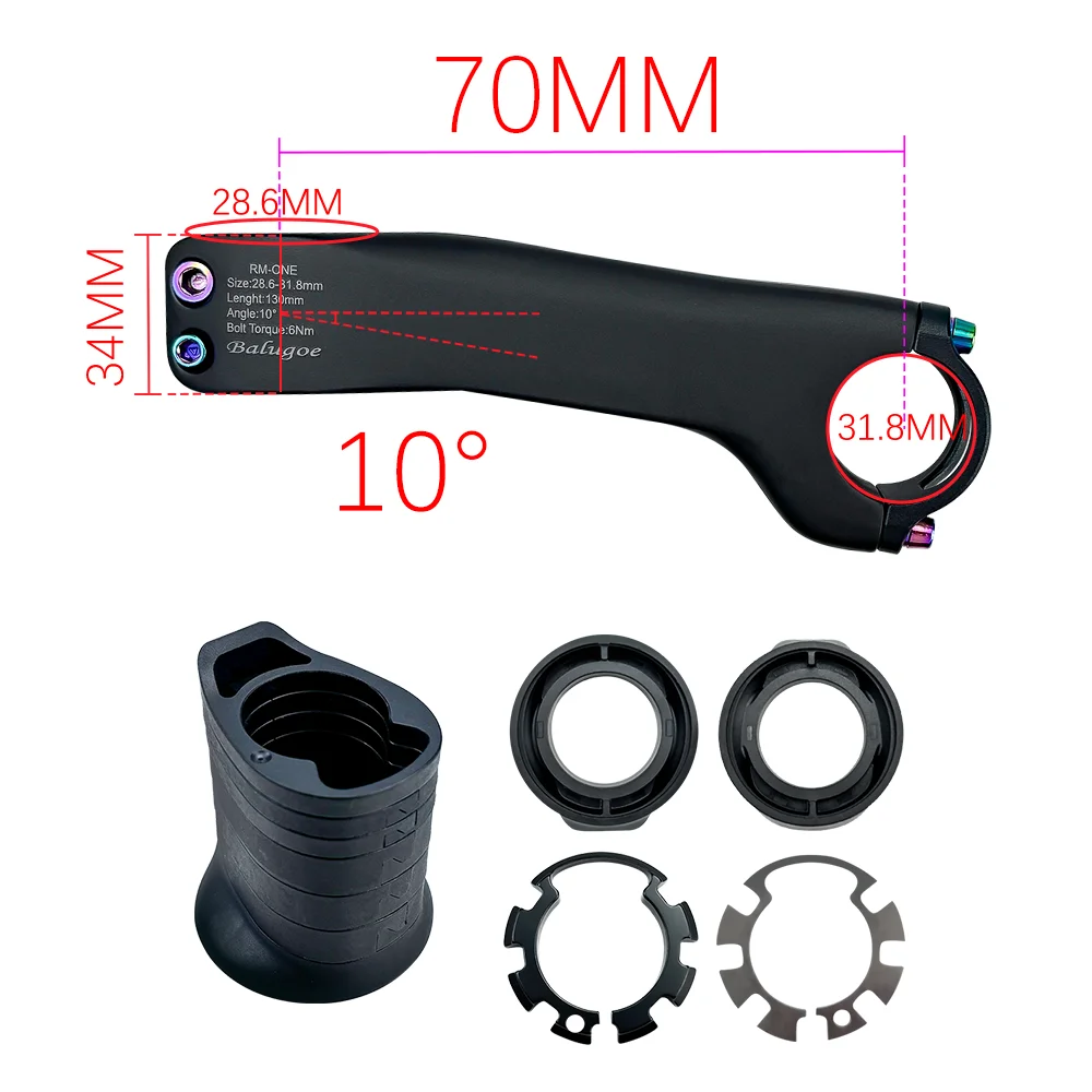 BALUGOE Carbon Fiber Internal Wiring Road Bike Mountain Bike Stem 28.6-31.8MM Riser With Washer -10 º -17 º Riding Accessories image 3
