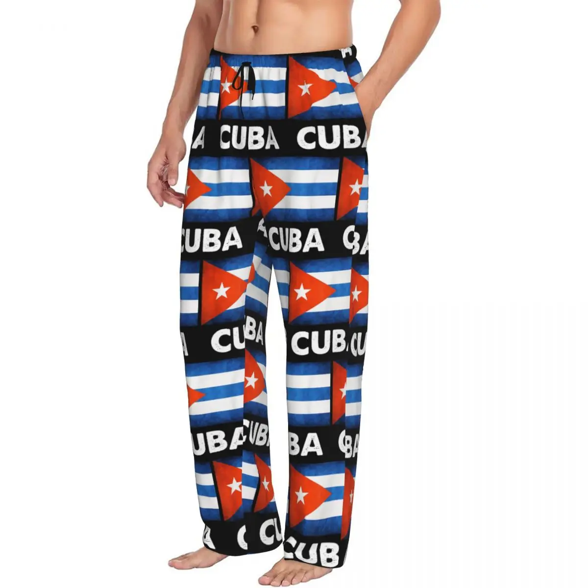 Custom Cuban Cuba Country Flag Men Pajama Pants Lounge Sleep Sleepwear Bottoms with Pockets
