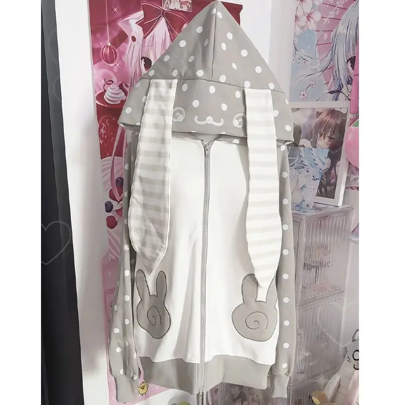

Harajuku кроличьи уши Cutecore толстовки женские Y2k одежда эстетический свободный винтажный свитшот на молнии пальто гранж уличная одежда эмо