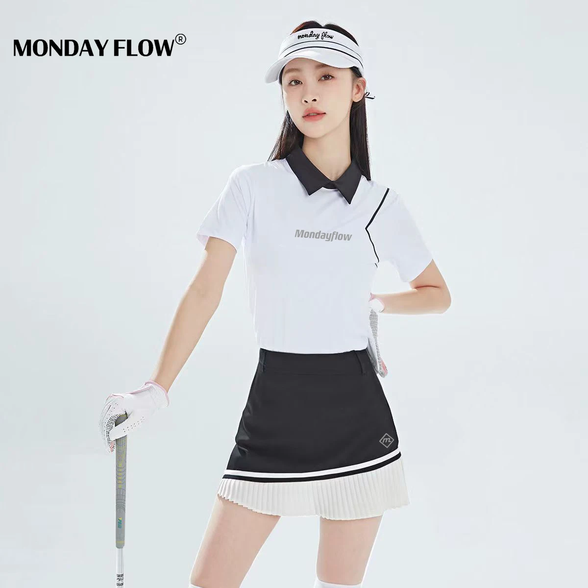 

Monday Flow Women Golf Shirt Summer Golf Clothing Female Zipper Solid Color Breathable Slim Fit Short Sleeve Golf T Shirt