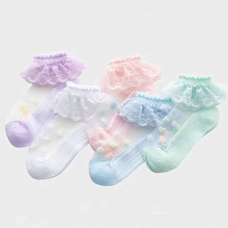 5 Pairs of Kids Socks Summer Thin Lace Girls Lace Socks Glass Ice Silk Crystal Socks Socks