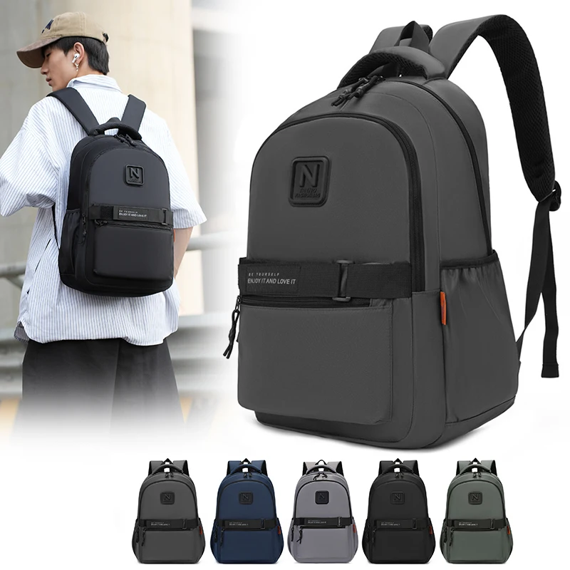 Mens Casual Backpack Large Capacity Water resistant Multi Pocket Stylish Logo Comfortable Shoulder Straps Ideal for Daily Use