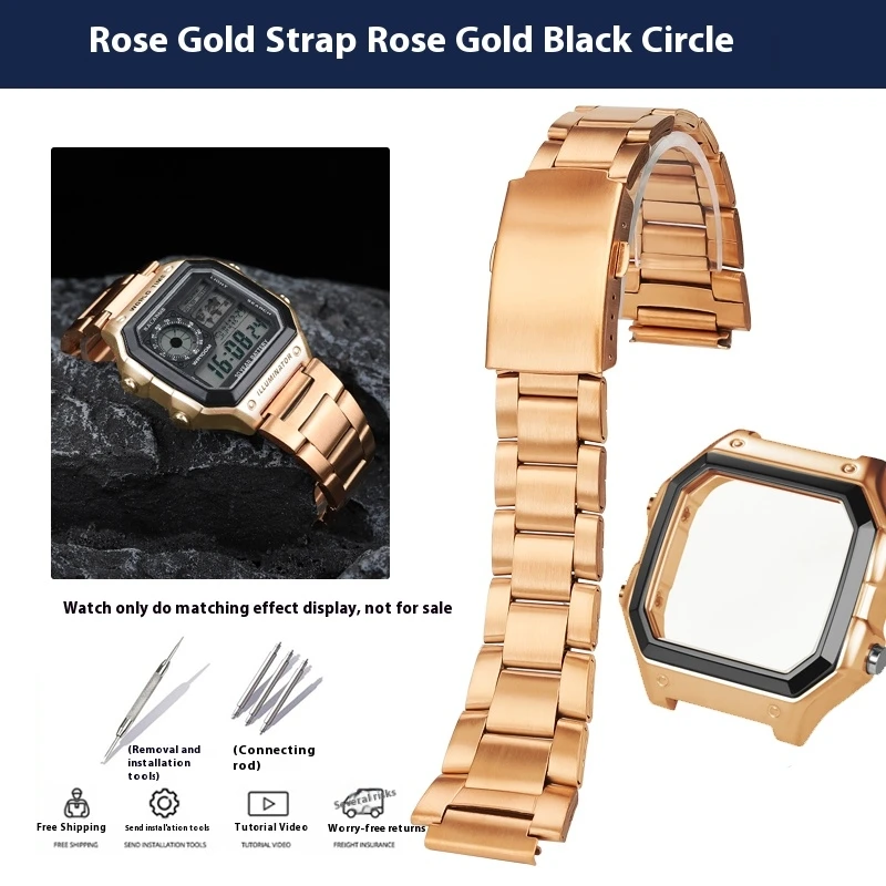 Für Casio 3299 AE-1200WH Uhrengehäuse, modifiziertes AE1200 Edelstahl-Uhrengehäuse, Metallgehäuse mit wasserdichtem Ring, Schwarz und Silber
