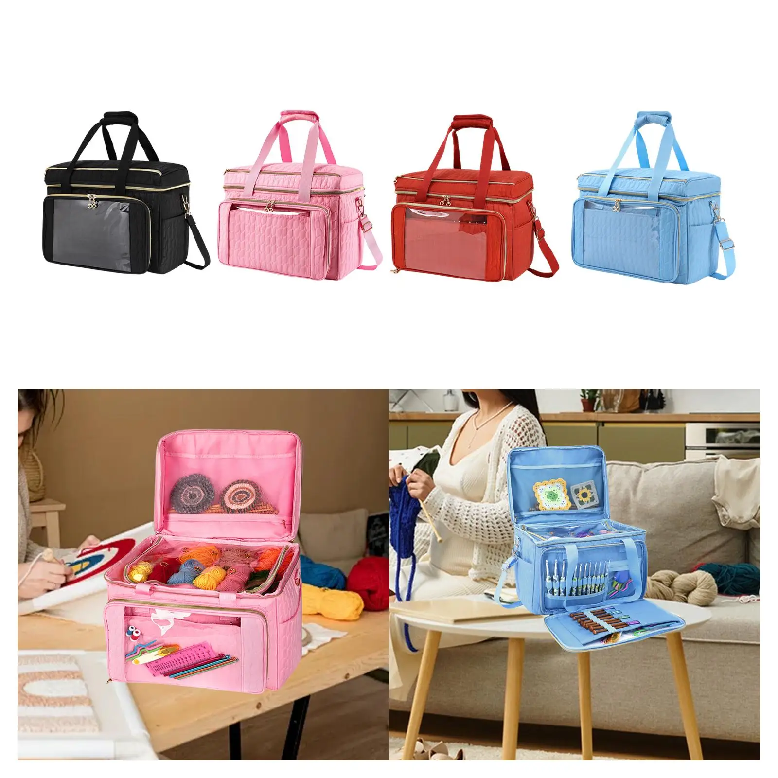 Knitting Bag Multi Pockets Accessories Storage Organizer Portable Handle Pouch Yarn Storage Bag for Craft Corner