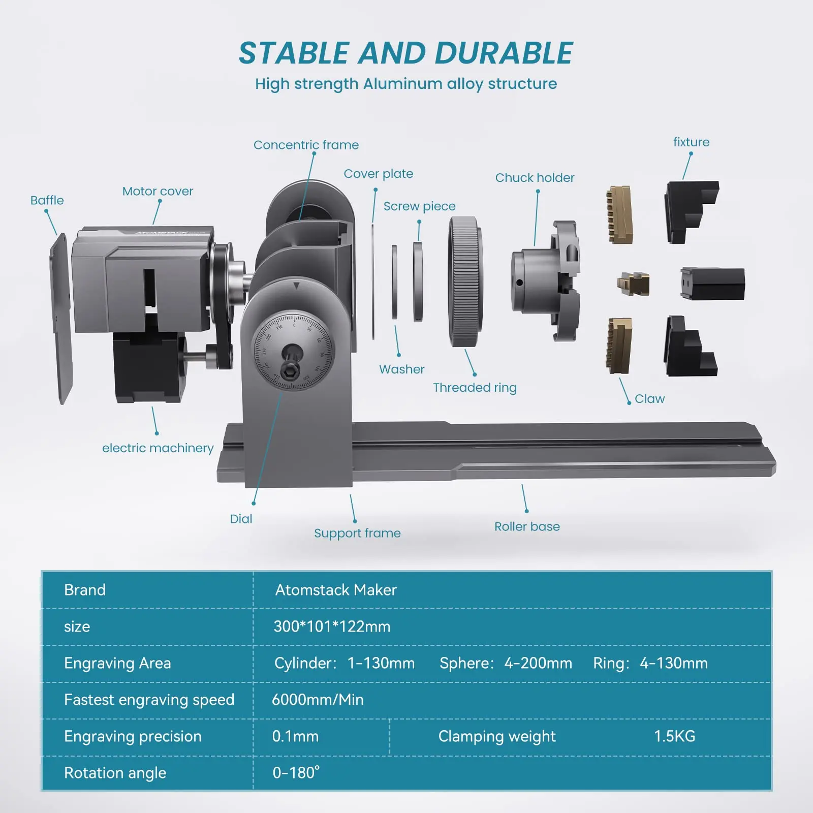 ATOMSTACK R1 Laser Rotary Roller 6000 mm/min Claw Disc Y Axis Roller For Laser Engraver Cave Irregular Objects Ring Wine Glass