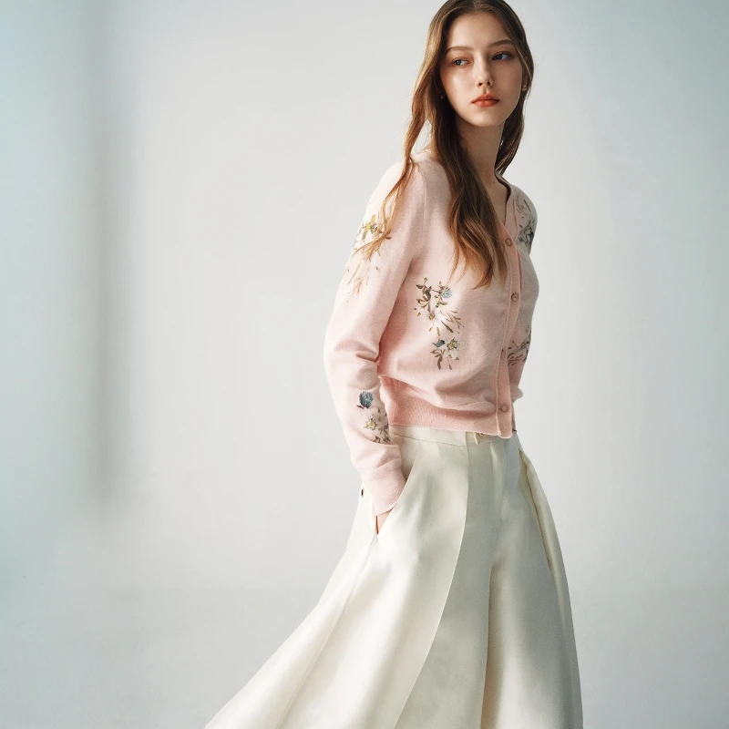 

Soft Lightweight Long Sve V-Ne Knitted Cardigan Floral Print Belt High Quali Commute Sle Regular Length Spring 2025