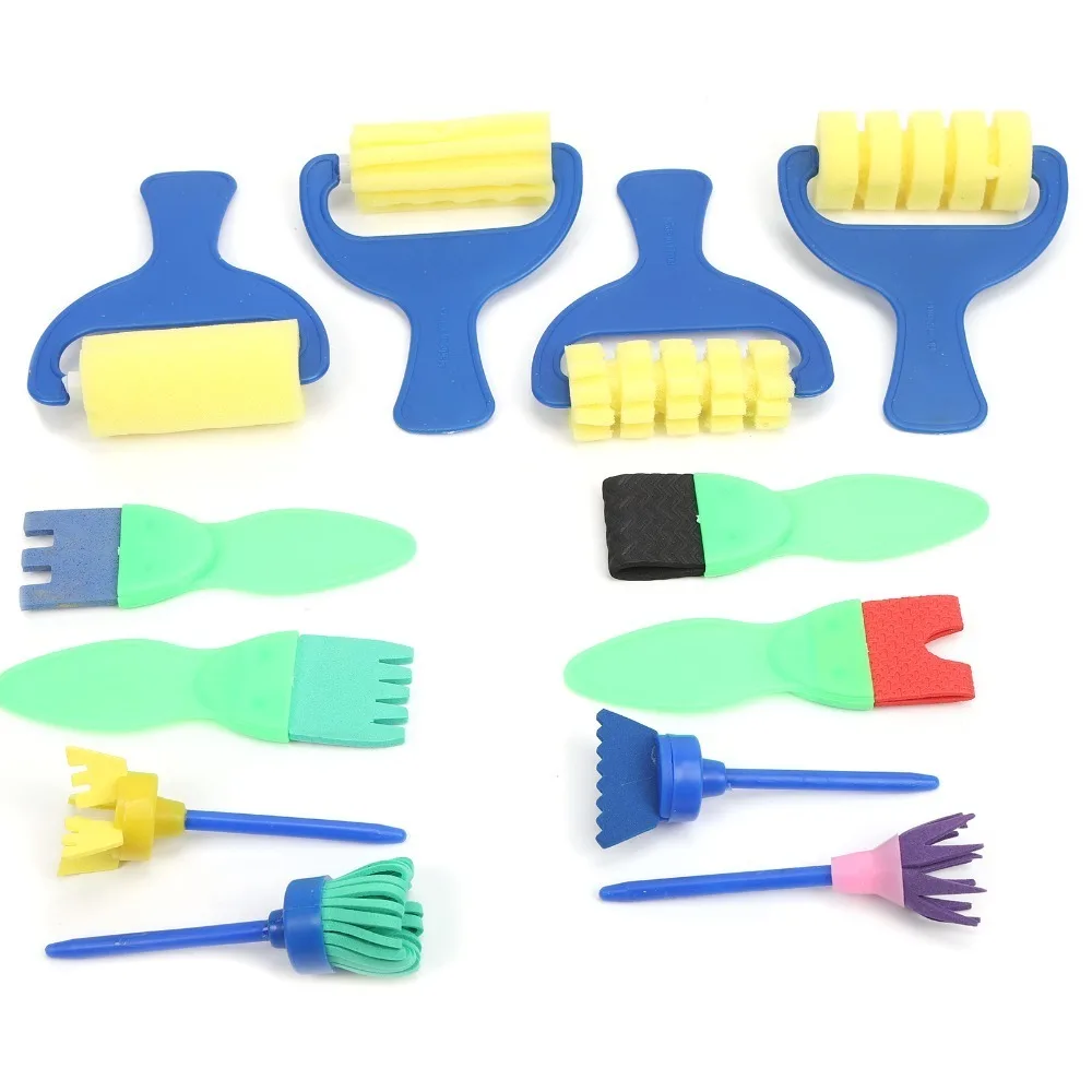 12PCS EVA Foam Made Painting Sponge Brush Gentle Texture Multi Pattern Assortment EVA Stamp Roller Set Roller & Stamp Combo
