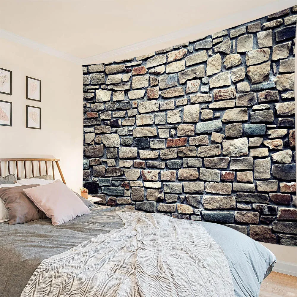 

3D brick wall, wooden board, tapestry, home mural art room aesthetic decoration living room background cloth hanging on the wall