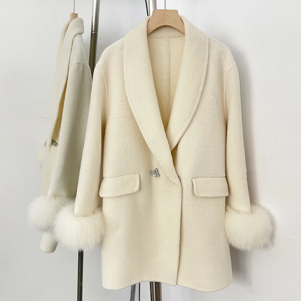 

Real Fur Coat Woolen Jacket Female Wool & Blends Coats Outer Winter Women's Clothing Wool and Trench Coats Women's Woolen Coat