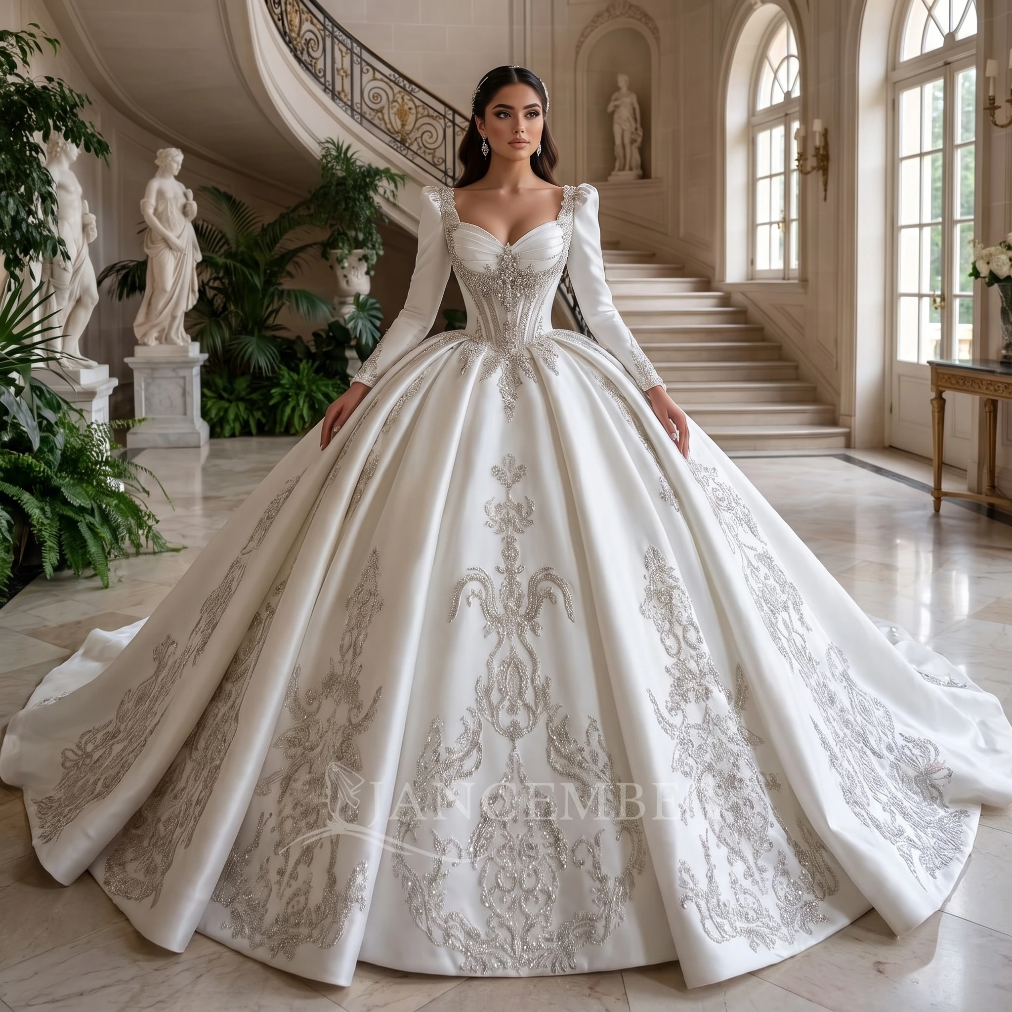 Customized Luxury Exquisite Ball Gown Wedding Dresses 2 in 1 Sleeveless Strapless Sequins Satin Diamonds Beads robe de mariée