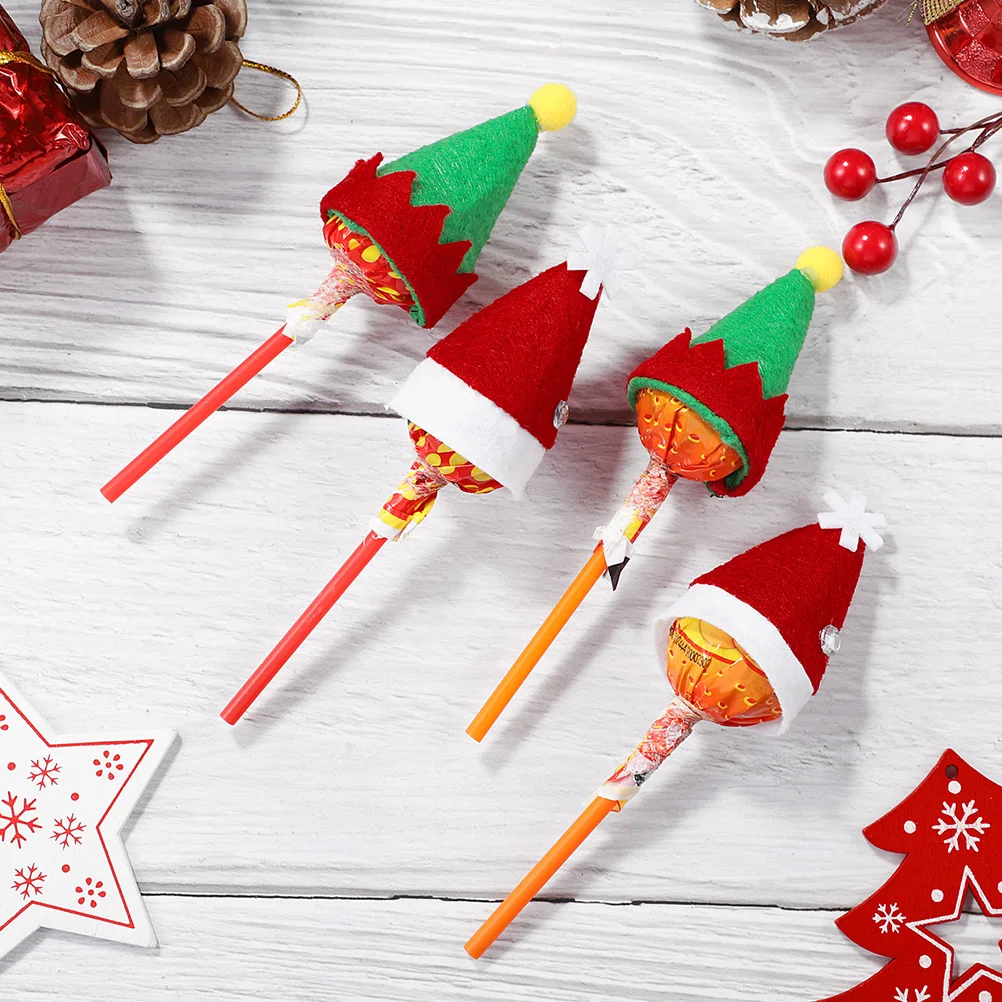 

60pcs Hat Candy Xmas Mini Reusable Non-Woven Fabric Breathable Party Accessories Santa Claus Caps Candy For Christmas Hat