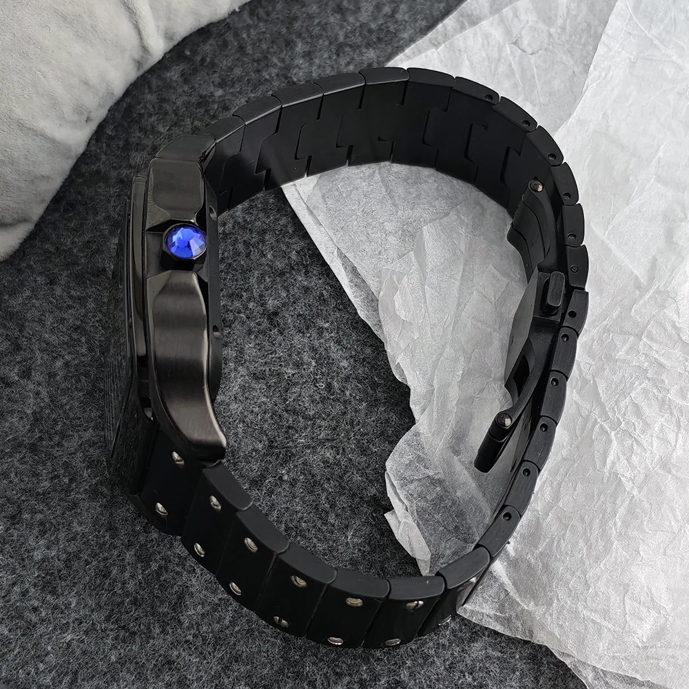 ساعة NH35 38 ملم ساعة سوداء فاخرة بشعار مخصص قرص وردي أسود مناسبة لملحقات ساعة الحركة NH35 #4