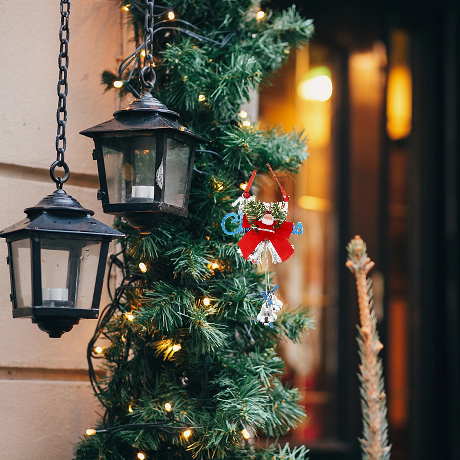 

2 Pcs The Bell Christmas Pendant Front Door Decor Iron Hanging Bells Decoration