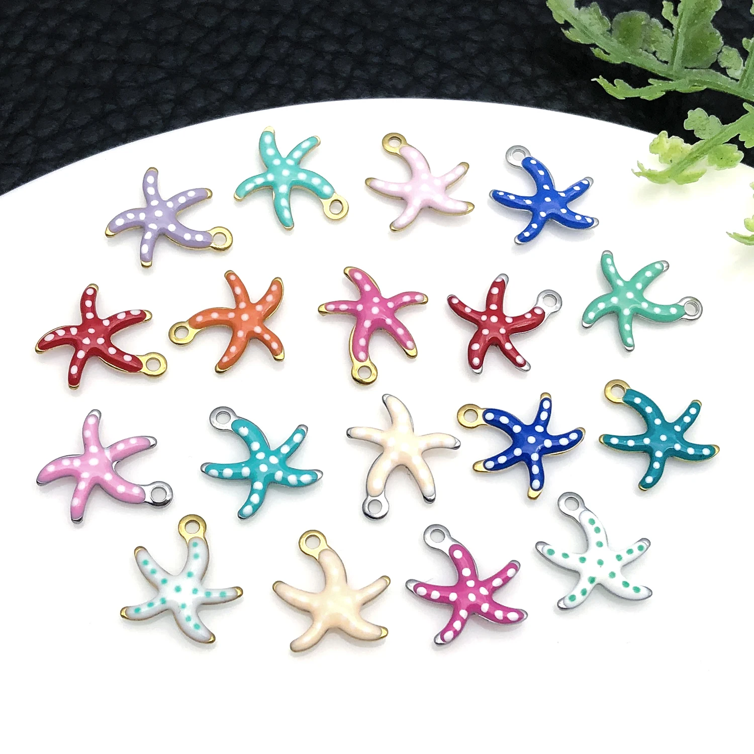 5pcs 10x10mm Stainless Steel Gold Wave Dot Starfish Charms Enamel Pendants for Jewelry Making DIY Necklace Bracelet view 3