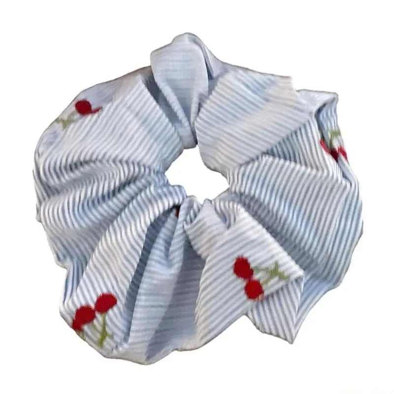 31BF Cherry Embroidery Design Scrunchie Hair Tie Elastic For Women Girls Soft Fabric
