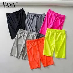 Reflective shorts women high waist shorts summer punk sweatpants biker shorts neon green orange Elastic waist black shorts