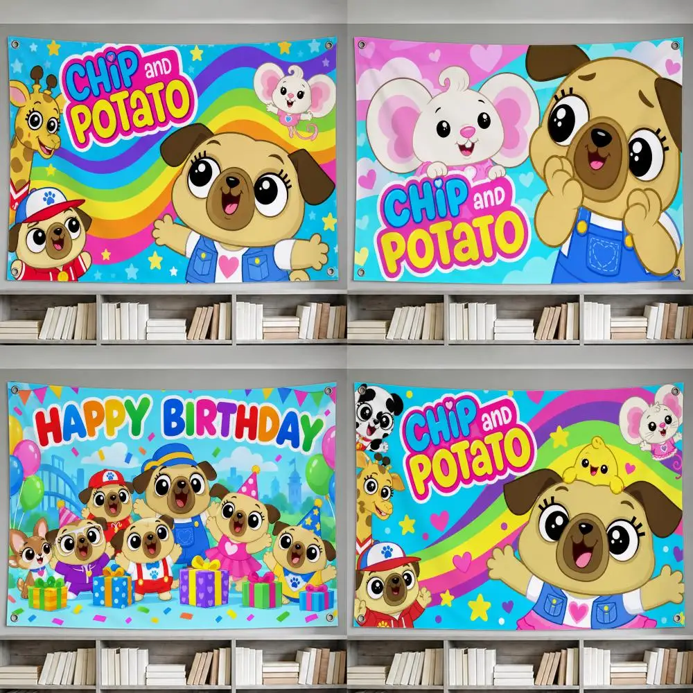 Cartoon Chip and Potato Flags Wall Hanging Banner, Indoor Outdoor Decor for Yard Patio flag