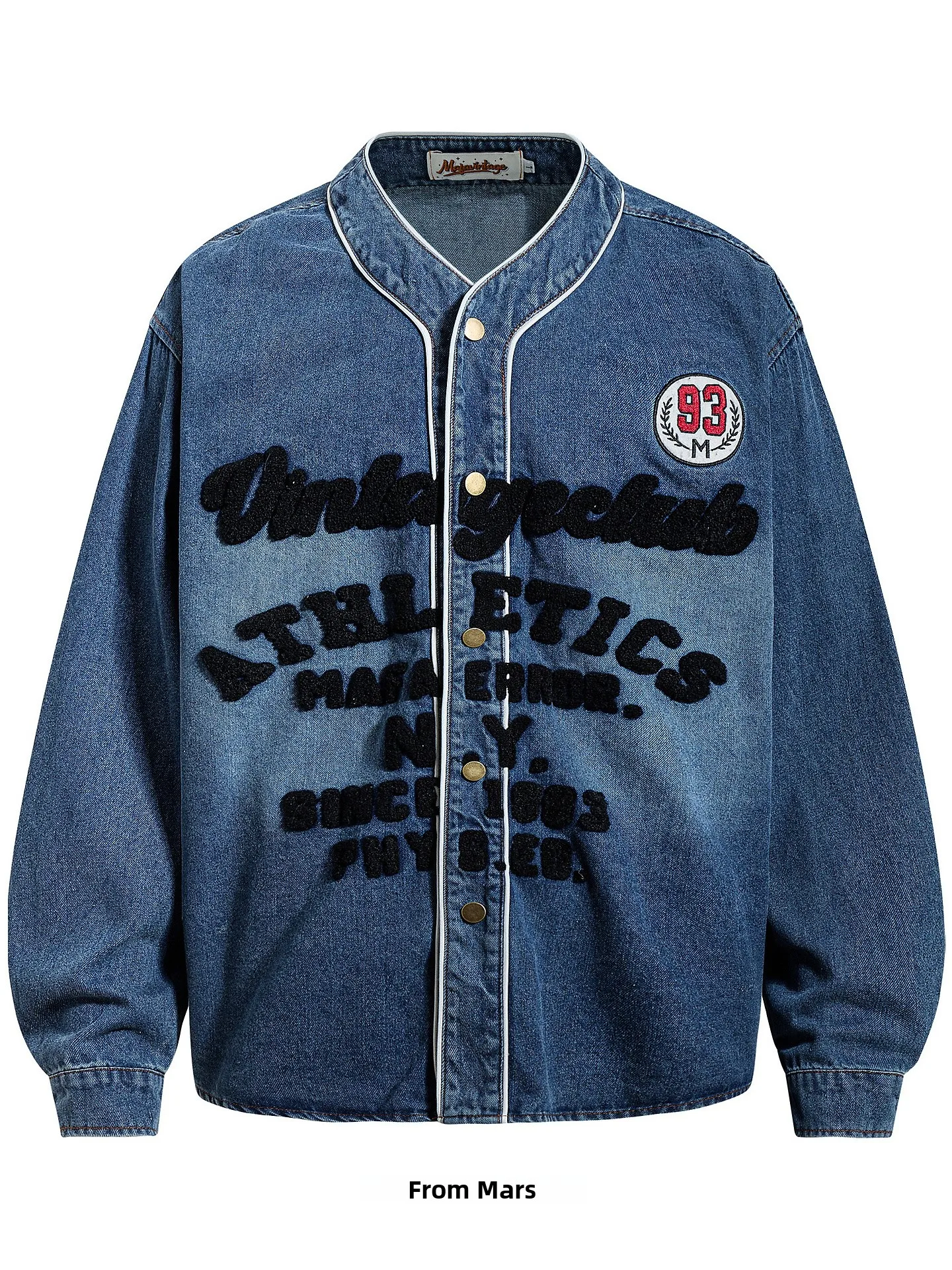 

Джинсовая рубашка свободного кроя с длинным рукавом в стиле ретро, универсальная, с буквенным принтом, повседневная, молодежная, 100% хлопок, для осеннего сезона