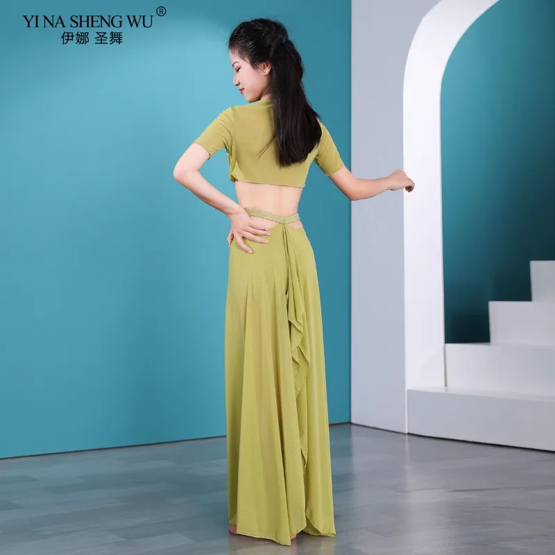 زي الرقص الشرقي، قميص الرقص للفتيات، تنورة طويلة من الشاش المائي، ملابس الممارسة، ملابس الأداء الاحترافي #2