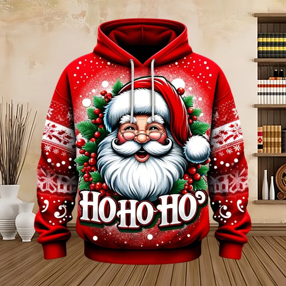 Customization Merry Christmas Santa Claus Graphic Sweatshirts Tree Pullover Hoodies For Men Clothes Hoody Snowman Sweatshirts Gi