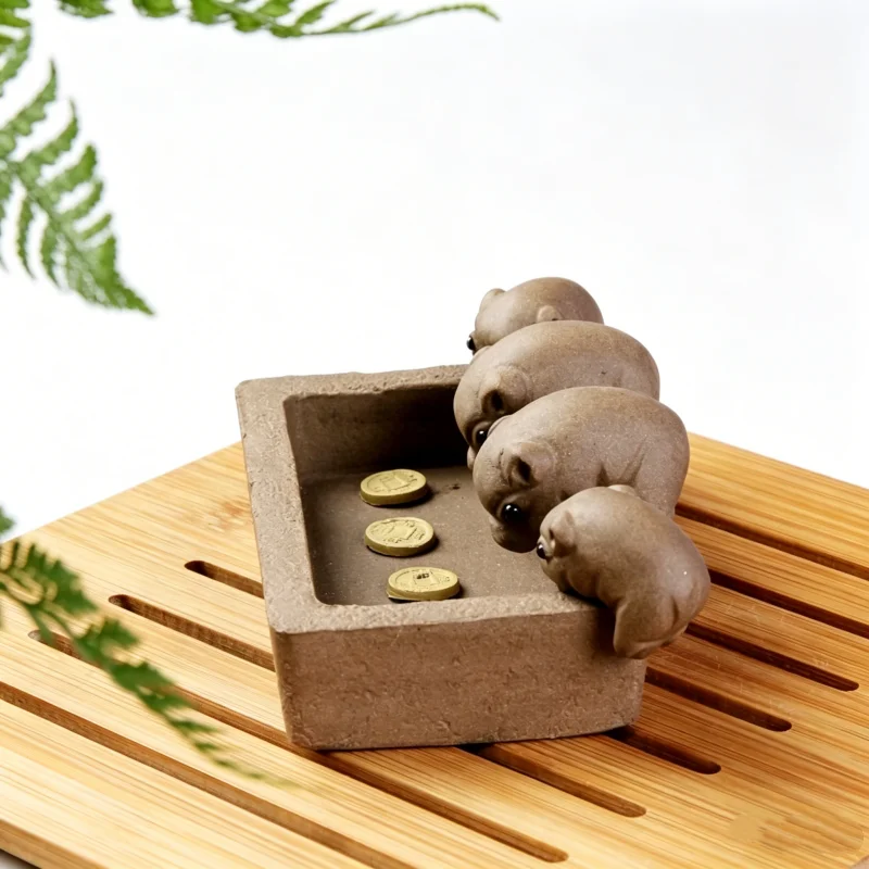 

1PCS Purple Clay Tea Pet Little Pigs Drink Water Chinese Crude Pottery Kung Fu Tea Home Decoration Tea Accessories
