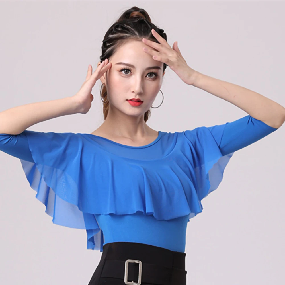 

New Adult Women Latin Tops Short Sleeved T-shirt Stage Competition Dancewear Ballroom Samba Dancing Practice Costume