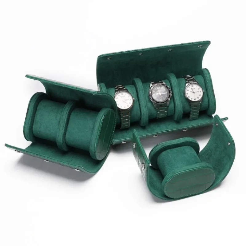 Green Leather Watch Box 3 Slots Alligator Pattern Watch Case Storage Boxes Travel Roll Portable Watches Organizer Display Stand