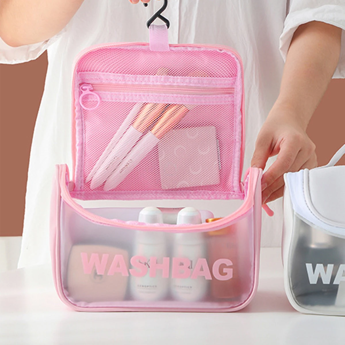 1pc-borsa per gargarismi di lavaggio impermeabile traslucida kit da toilette smerigliati per donna borsa cosmetica da viaggio per ragazze