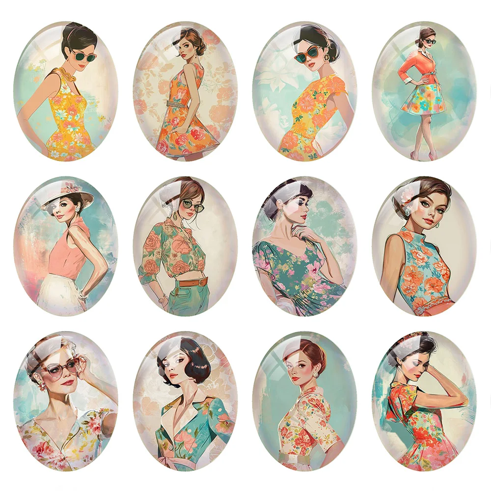 

Random Mixed Round/Oval/Square Fashion Lady Girl Photo Glass Cabochon Flatback Demo Cameo For Diy Jewelry Making