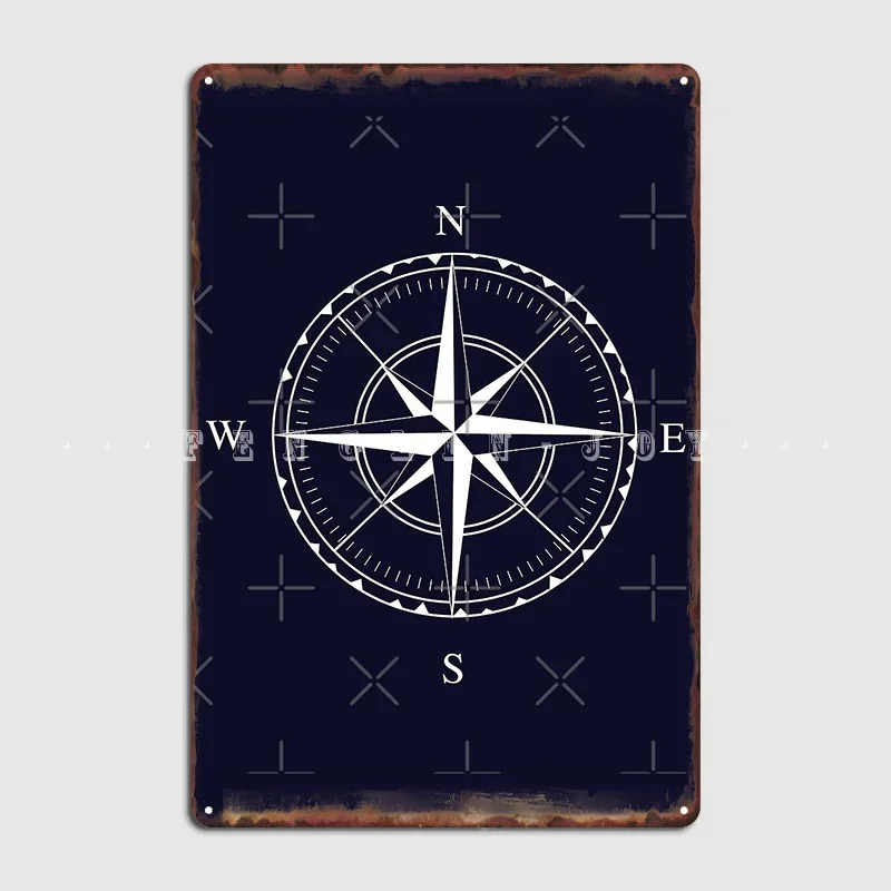 Navy Blue And White Nautical Ships Compass Rose Metal Plaque Poster Wall Mural Mural Custom Wall Decor Tin Sign Poster