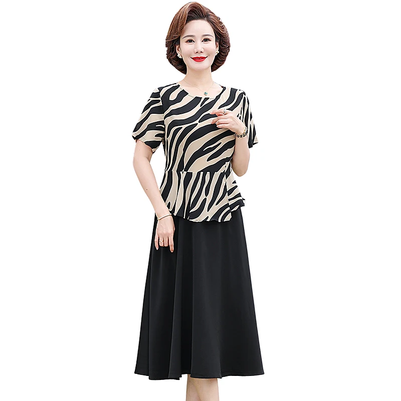 

Women Summer Middle Aged Women Chiffon Casual Dresses Female Zebra print patchwork Dresses Vestidos Robe Vestido De Mujer