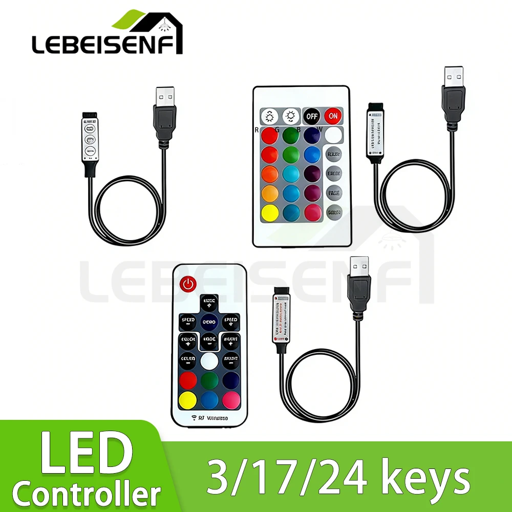 Mini RGB LED Strip Controller USB TV Color Remote Control 3-Key/17-Key/24-Key DC 5-12V for LED Strips Keyless Convenience