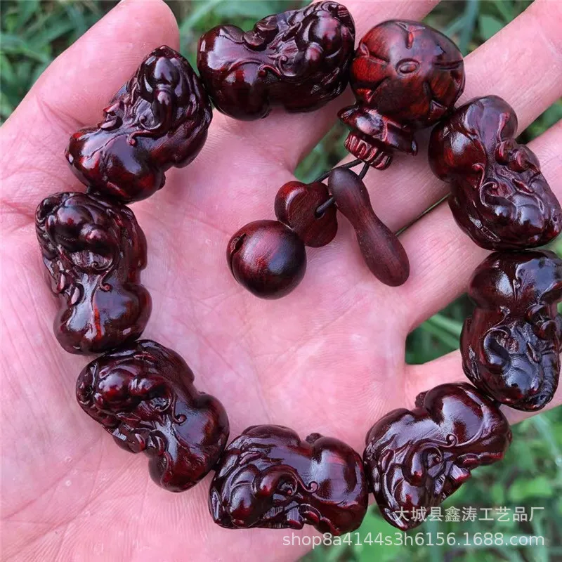 Carving Pixiu Horn Rosewood High Density Pi Xiu Bracelet Pendant Chain Accessories