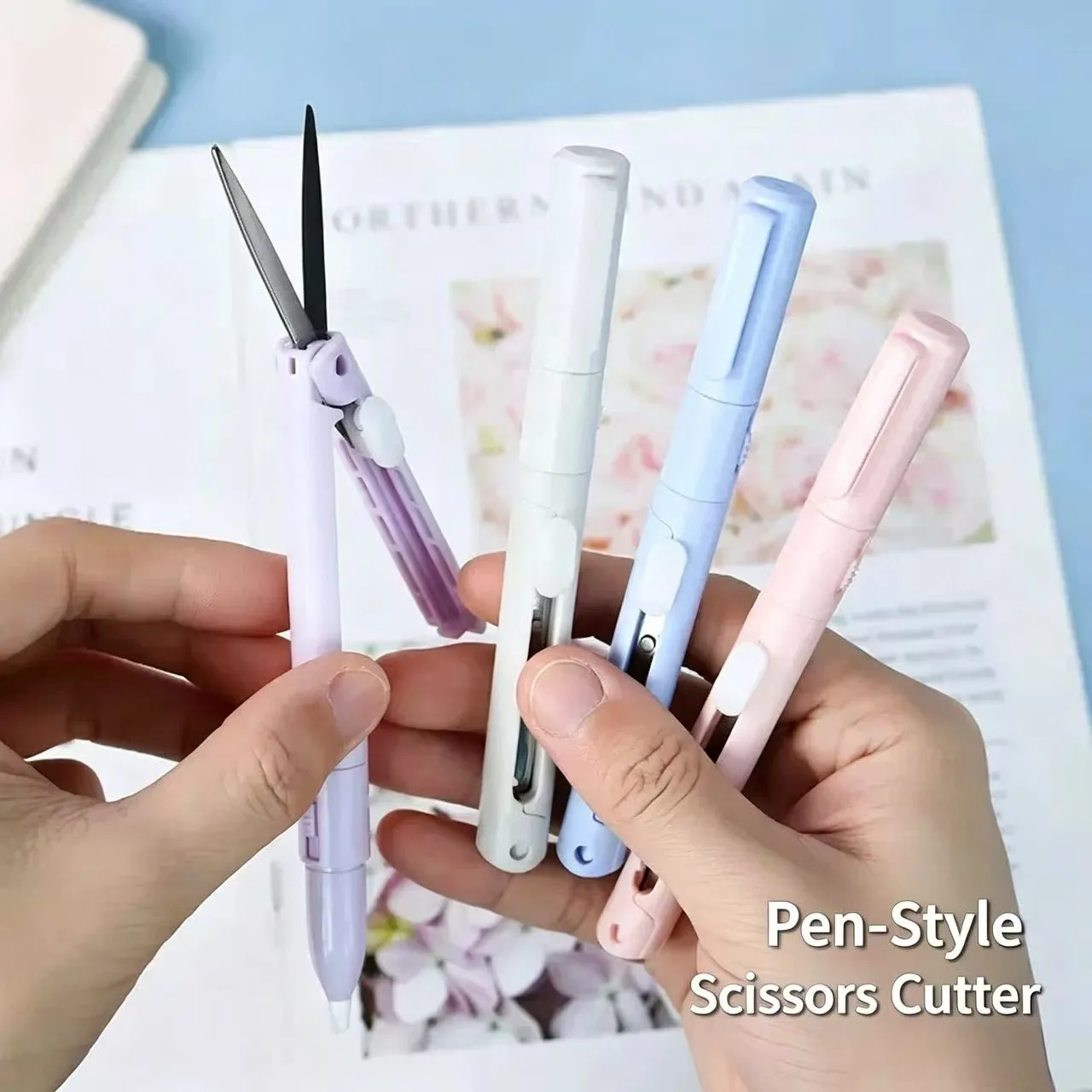 Portable 2-in-1 Pen-Style Scissors Cutter Foldable Utility Craft Cutting Tool for Students Handmade Scrapbooking And DIY Project