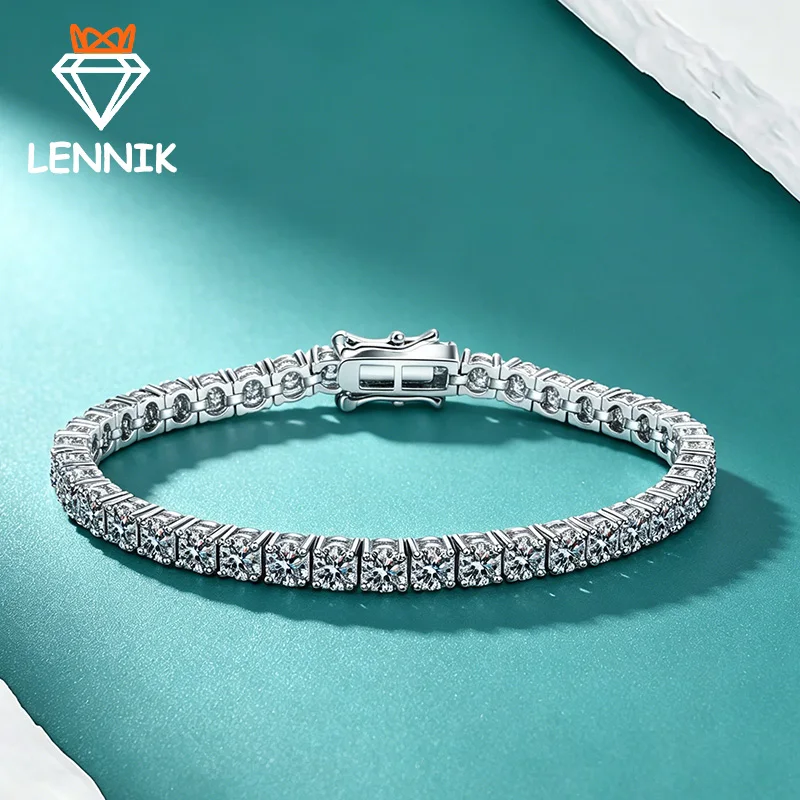 D Color VVS1 Moissanite Tennis Bracelet, 925 Sterling Silver with GRA Certificate, Unisex Luxury Bracelet for Men Women Couple
