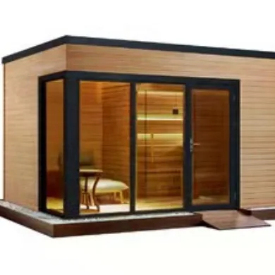 Customized Red Cedar Shower Room Combined with Lounge Outdoor Traditional Dry Sauna