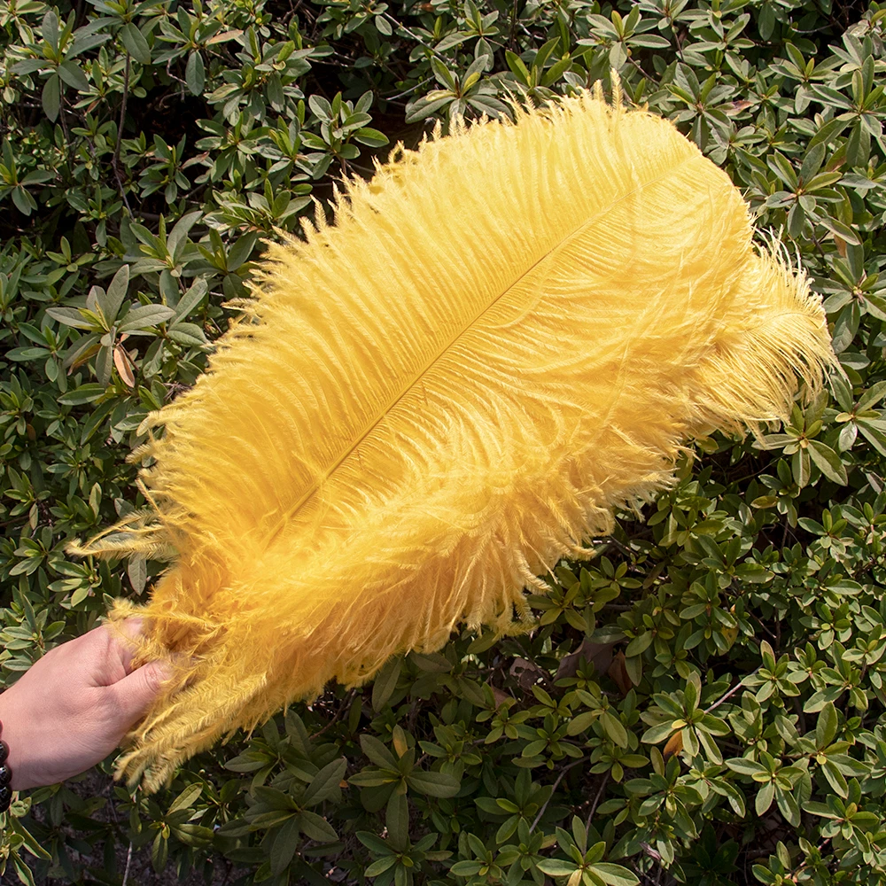 10Pcs Golden Yellow Ostrich Feather 15-50cm Loose Plumes Perfect for DIY Crafts Wedding Table Centerpieces Decoration Accessory