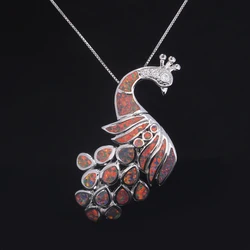 CiNily Created Blue Fire Opal Cubic Zirconia Silver Plated Wholesale Peacock for Women Jewelry Pendant 2 1/8
