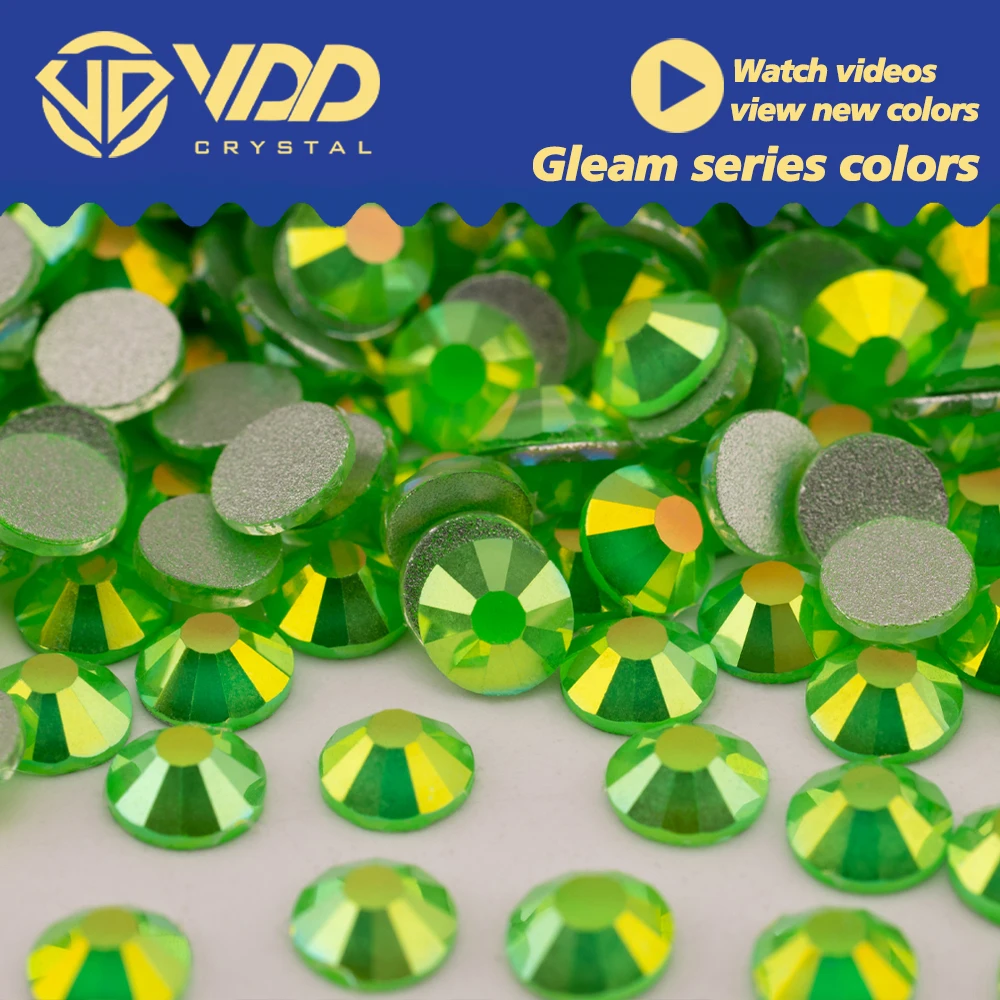 VDD 482 Gleam-Green SS4-SS30 High Quality Glass Rhinestones Crystal Flatback Strass Bright Stones For DIY Nail Art Accessories
