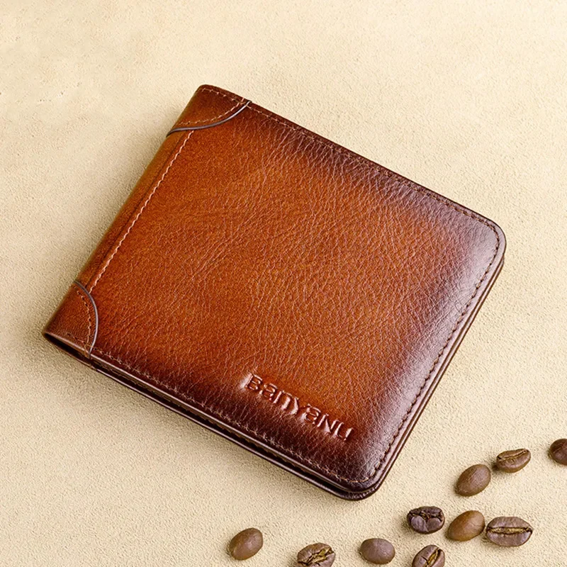 

Luxury Genuine Leather Men Short Wallet RFID Coin Man Cow Card Holders Male Small Purses Money Clip