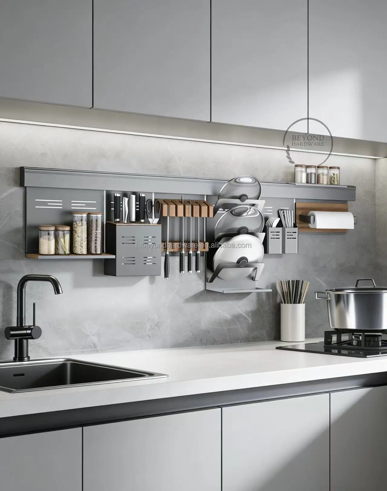 Kitchen Modular Storage Holder Hanging Shelf Spice Organizers Wall Mounted Kitchen Dish Rack Basket