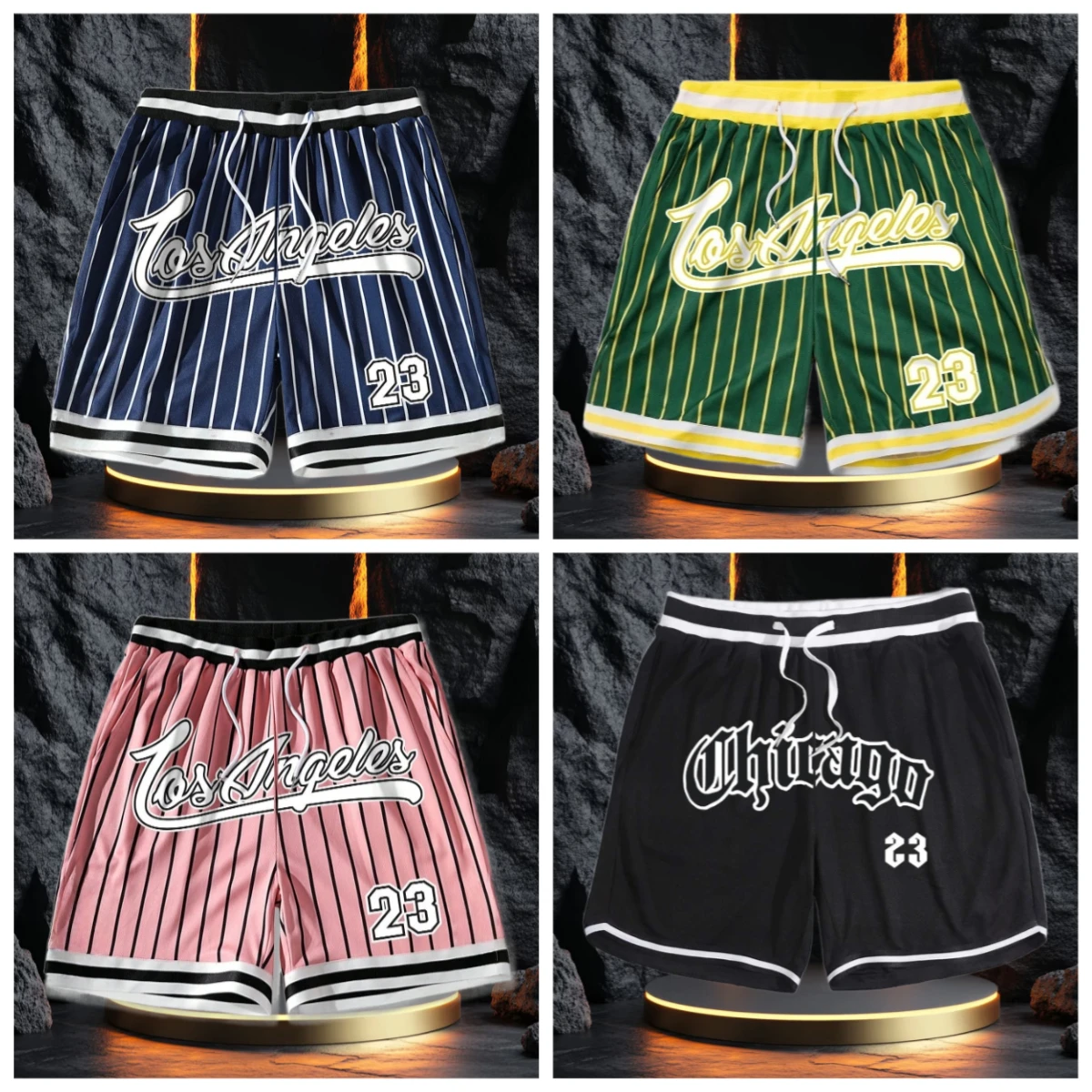 

Los Angeles 23 Men's Loose Shorts Drawstring Quick Dry Striped 3D Print Shorts for Summer Unisex Casual Oversized Sport Shorts