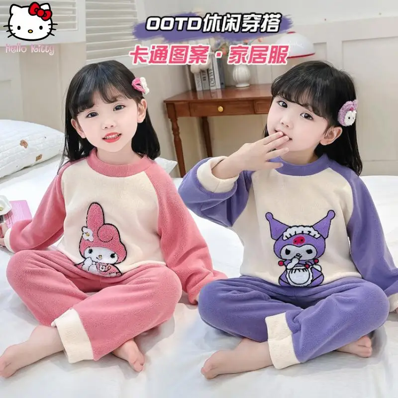 

Anime Girl Melody Pajama Set Sanrio Autumn Winter New Cartoon Kawaii Kuromi Student Warm Home Clothes Sweet Skin Friendly Soft