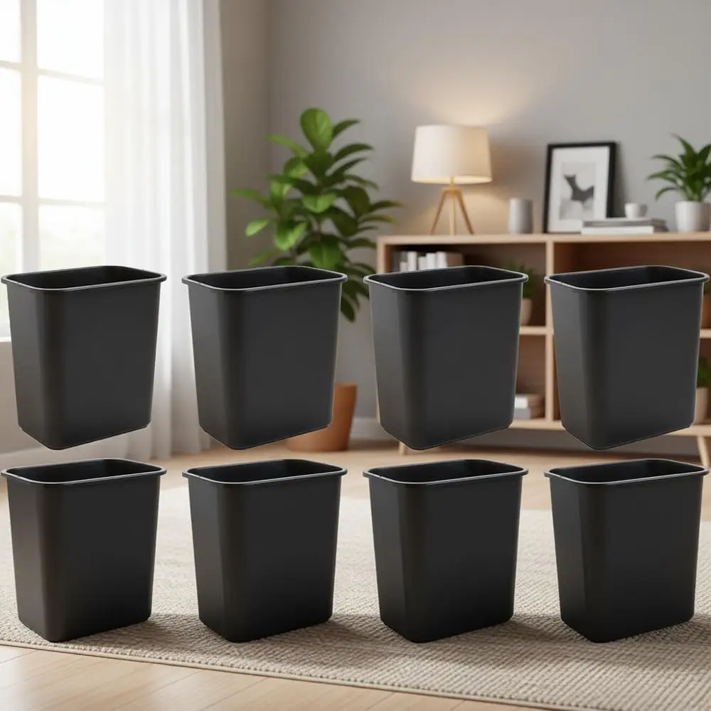 

Compact 7 Gallon Trash Can, Fits Under Desks, Ideal for Small Spaces, Easy Clean, Black (12-Pack)