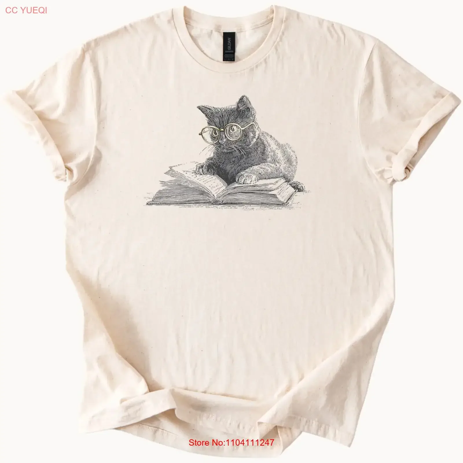 Reading Cat T Shirt Feline Book Lover Cute Animal  vintage Washed Stretched Comfortable streetwear Stylish designer clothes