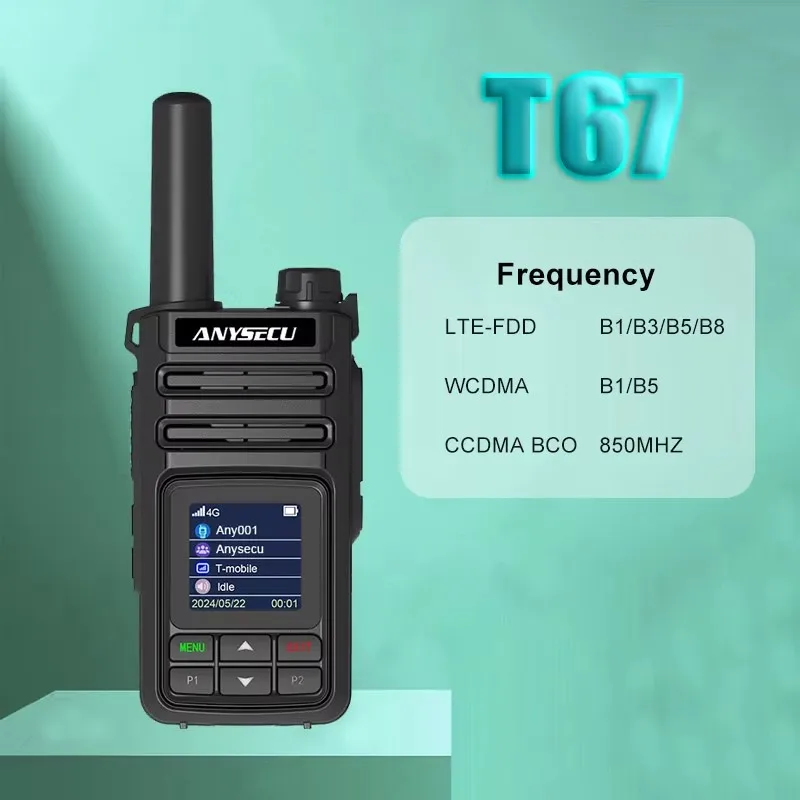 ANYSECU T67 4G Network Radio Android 5.1 LTE/WCDMA With WIFI GPS Walkie Talkie Compatible with Zello or Real-ptt or GLOBAL-PTT