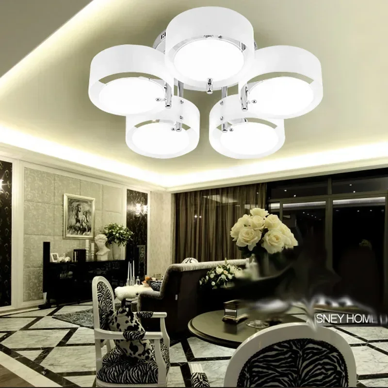 Lustres Brief Home Deco Living Room Circle Acrylic shade Ceiling Light Modern DIY Bedroom 3*E27 Bulb chrome iron LED lighting
