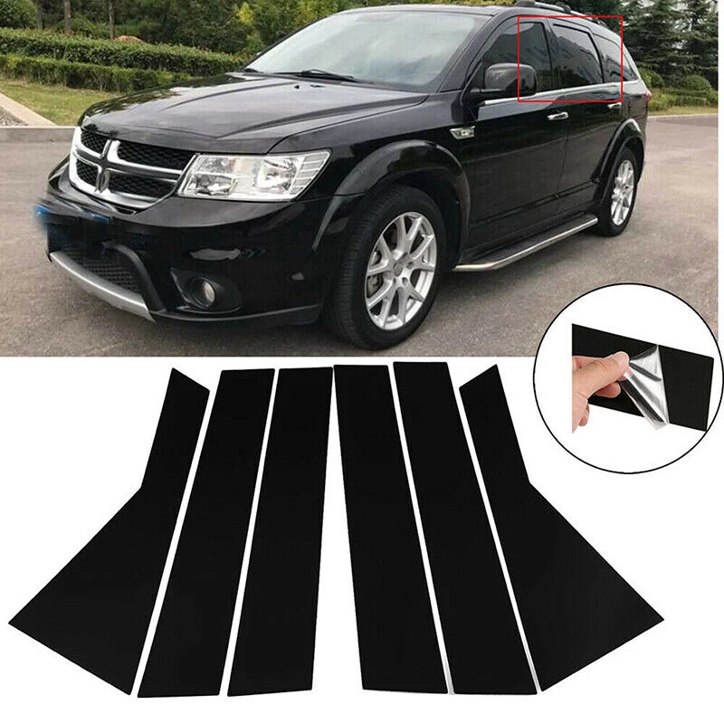 Juego de 6 piezas de postes de pilar de ventana de coche, cubierta de calcomanía embellecedora negra brillante para Dodge Journey 2009-2018 2019 2020, piezas de accesorios