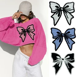 fashion Large Bow Tie Embroidery Patches for Clothing Sew on Clothes T-shirt Appliques Badge Stripe Sticker Accessories